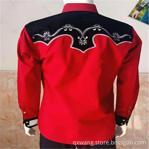Contrast Suede Men's Embroidery Charro Cowboy Shirts